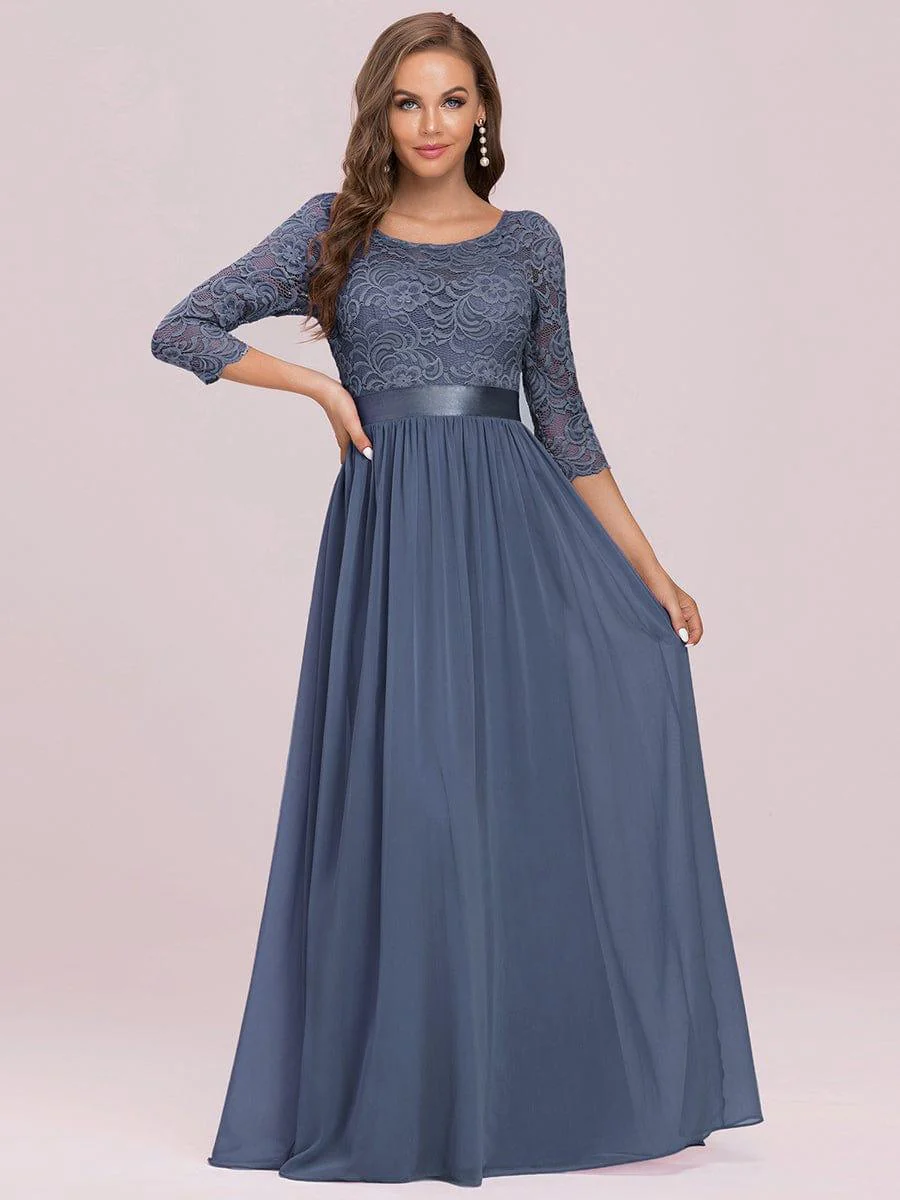 ever FAUN|Elegant Round Neck A Line See-Through Lace Dress in Dusty Blue - Image 3
