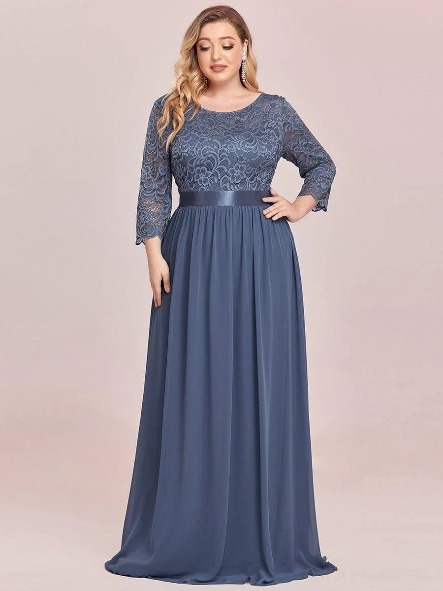 ever FAUN|Elegant Round Neck A Line See-Through Lace Dress in Dusty Blue - Image 6