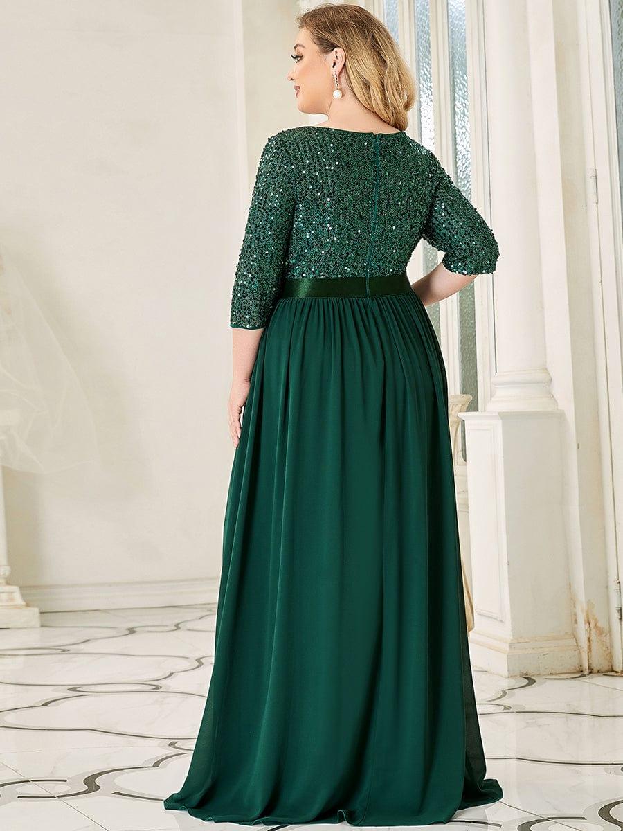 ever FLORENCE|Elegant Round Neckline 3/4 Sleeve Sequins Patchwork Evening Dress - Image 10