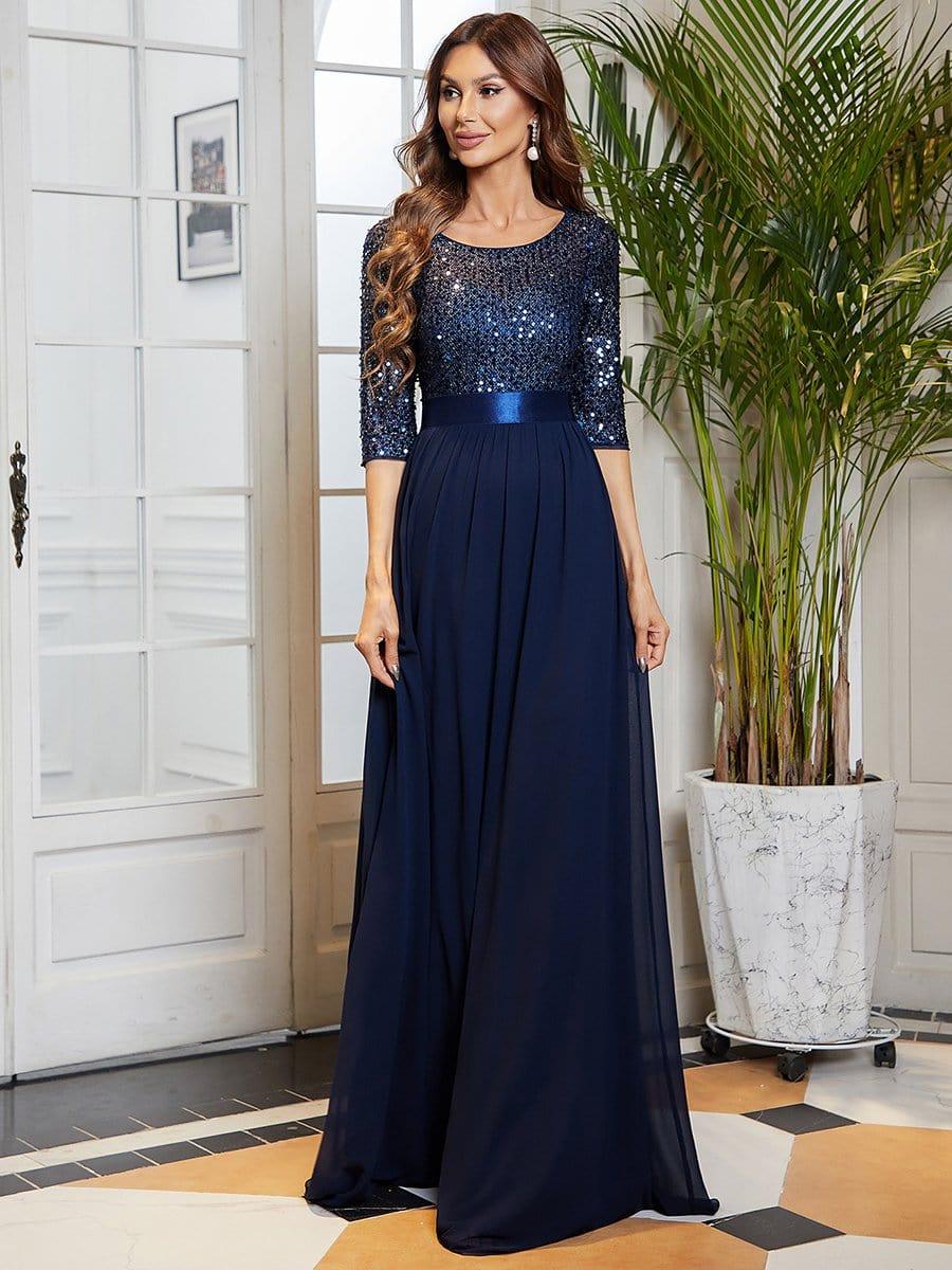 ever FLORENCE|Elegant Round Neckline 3/4 Sleeve Sequins Patchwork Evening Dress - Image 11