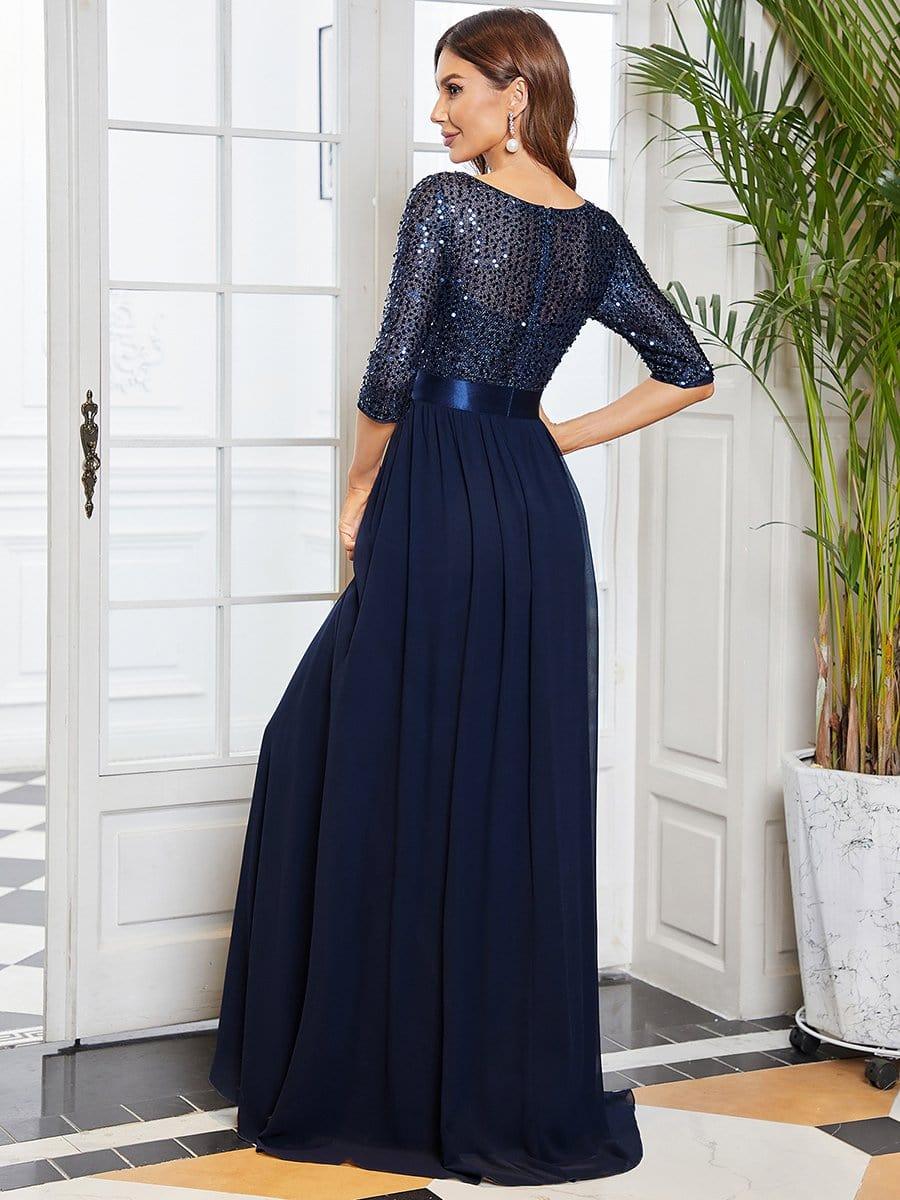 ever FLORENCE|Elegant Round Neckline 3/4 Sleeve Sequins Patchwork Evening Dress - Image 12