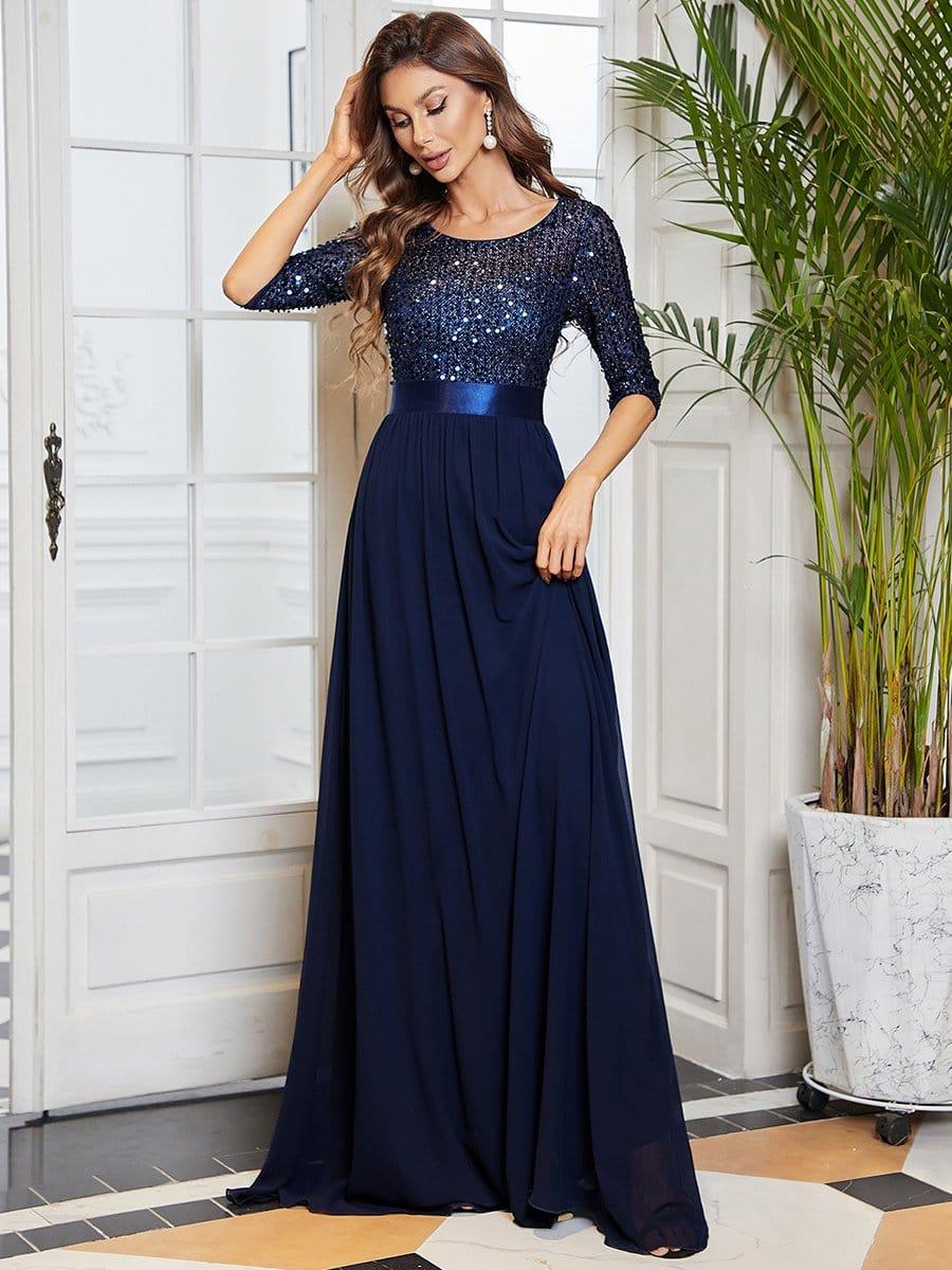 ever FLORENCE|Elegant Round Neckline 3/4 Sleeve Sequins Patchwork Evening Dress - Image 13