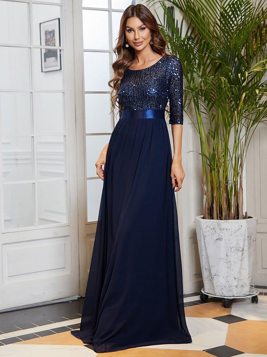 ever FLORENCE|Elegant Round Neckline 3/4 Sleeve Sequins Patchwork Evening Dress - Image 15