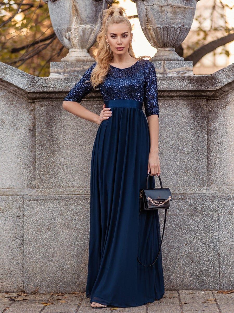 ever FLORENCE|Elegant Round Neckline 3/4 Sleeve Sequins Patchwork Evening Dress - Image 16
