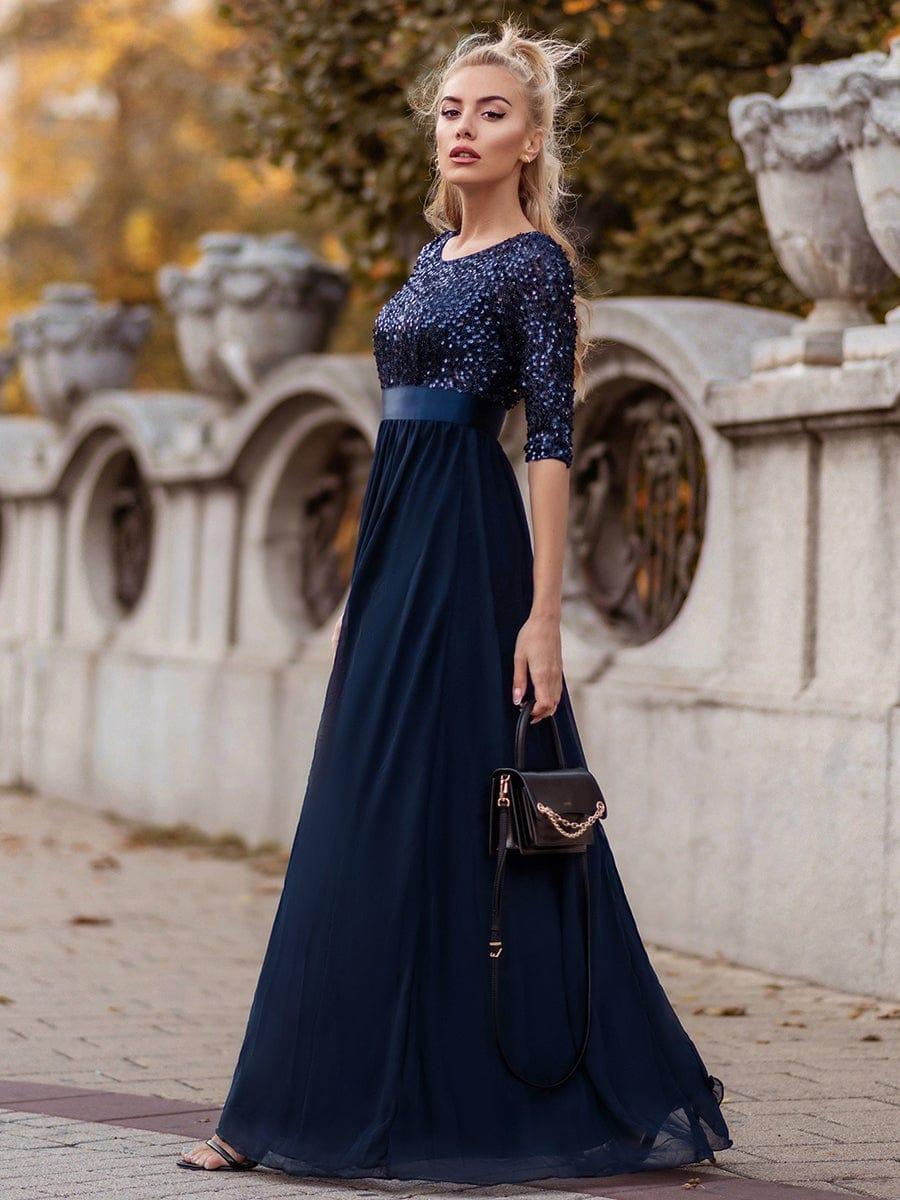ever FLORENCE|Elegant Round Neckline 3/4 Sleeve Sequins Patchwork Evening Dress - Image 17
