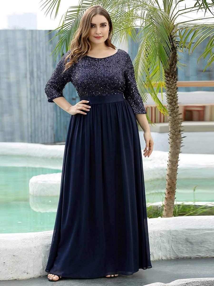 ever FLORENCE|Elegant Round Neckline 3/4 Sleeve Sequins Patchwork Evening Dress - Image 18
