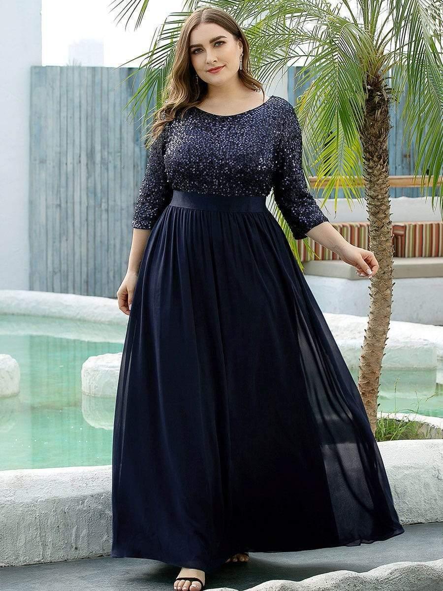 ever FLORENCE|Elegant Round Neckline 3/4 Sleeve Sequins Patchwork Evening Dress - Image 19