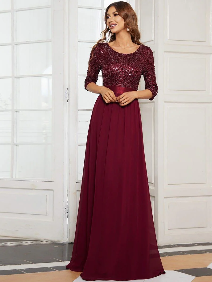 ever FLORENCE|Elegant Round Neckline 3/4 Sleeve Sequins Patchwork Evening Dress - Image 21