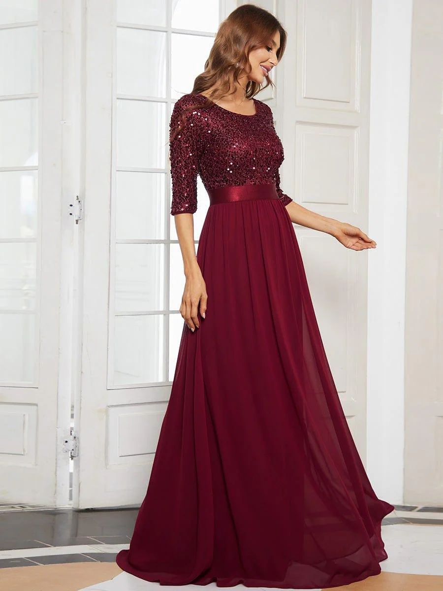 ever FLORENCE|Elegant Round Neckline 3/4 Sleeve Sequins Patchwork Evening Dress - Image 23