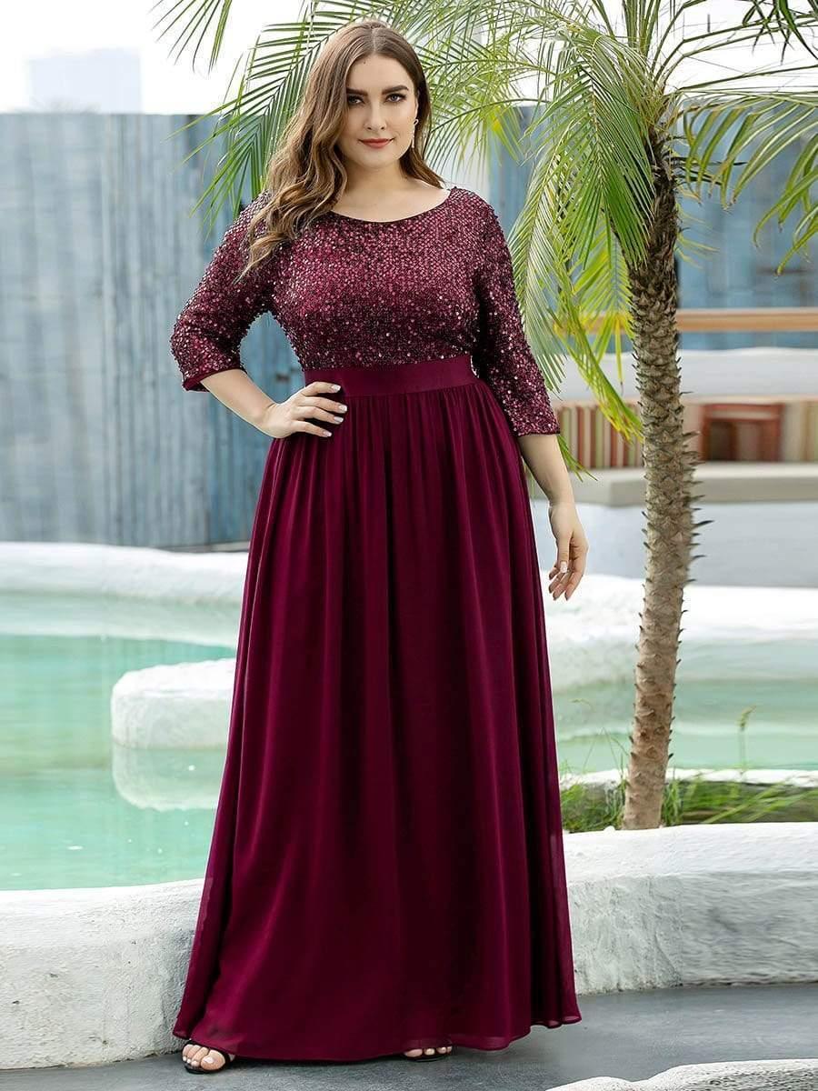 ever FLORENCE|Elegant Round Neckline 3/4 Sleeve Sequins Patchwork Evening Dress - Image 24