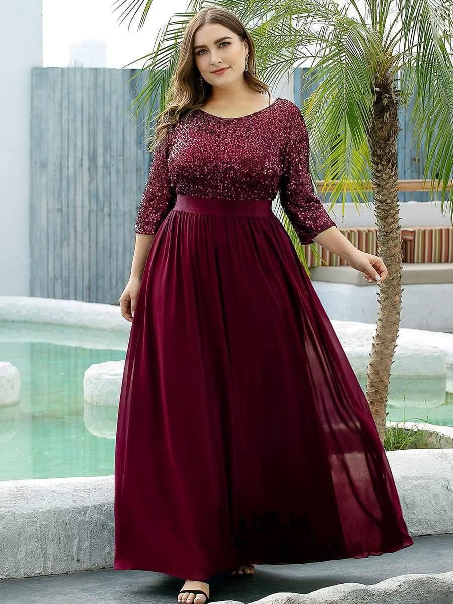 ever FLORENCE|Elegant Round Neckline 3/4 Sleeve Sequins Patchwork Evening Dress - Image 25