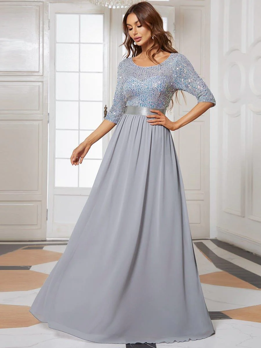 ever FLORENCE|Elegant Round Neckline 3/4 Sleeve Sequins Patchwork Evening Dress - Image 26