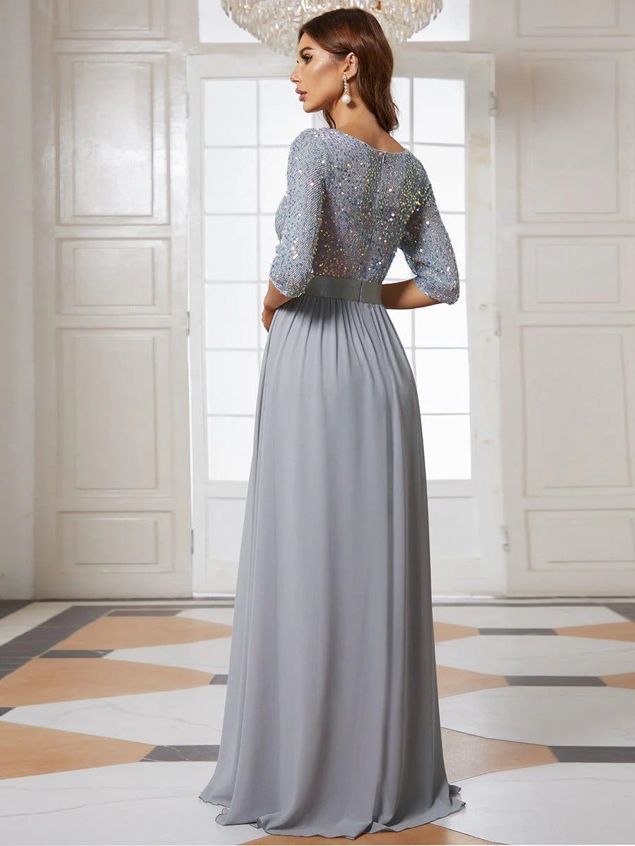 ever FLORENCE|Elegant Round Neckline 3/4 Sleeve Sequins Patchwork Evening Dress - Image 27