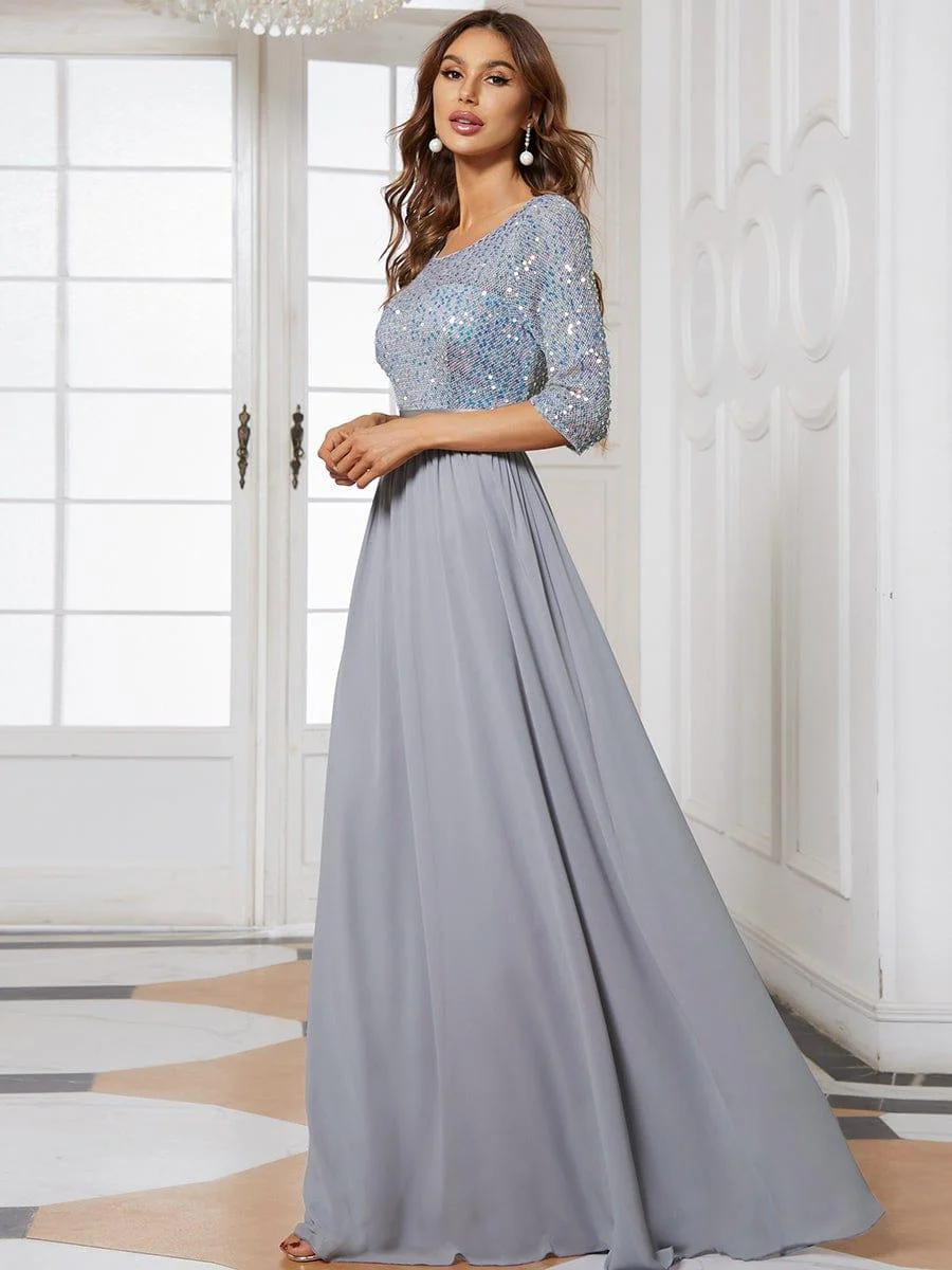 ever FLORENCE|Elegant Round Neckline 3/4 Sleeve Sequins Patchwork Evening Dress - Image 28