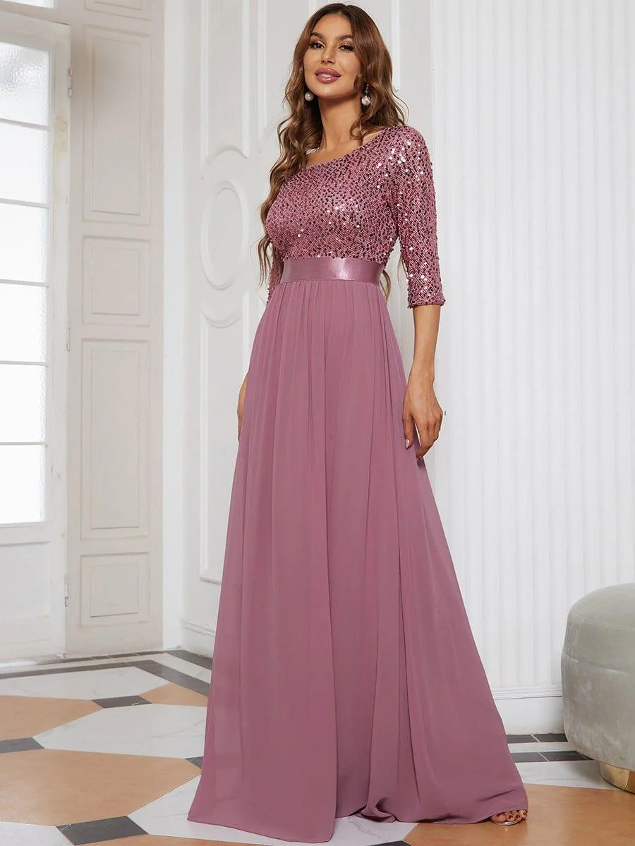 ever FLORENCE|Elegant Round Neckline 3/4 Sleeve Sequins Patchwork Evening Dress - Image 34