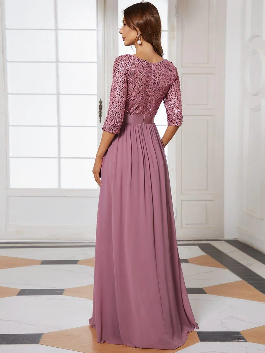 ever FLORENCE|Elegant Round Neckline 3/4 Sleeve Sequins Patchwork Evening Dress - Image 35