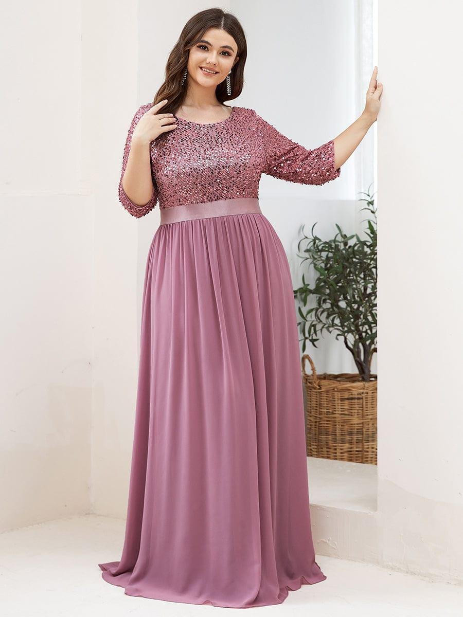 ever FLORENCE|Elegant Round Neckline 3/4 Sleeve Sequins Patchwork Evening Dress - Image 39