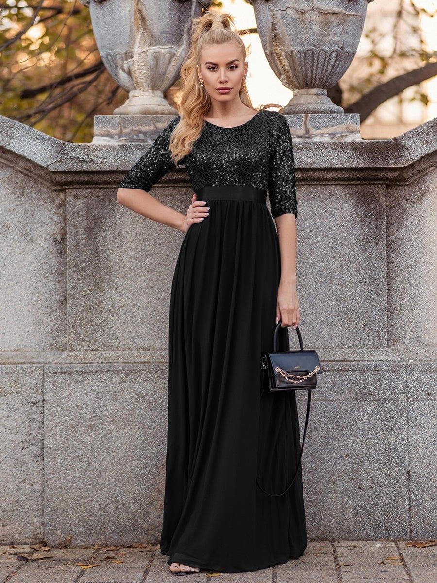 ever FLORENCE|Elegant Round Neckline 3/4 Sleeve Sequins Patchwork Evening Dress - Image 42