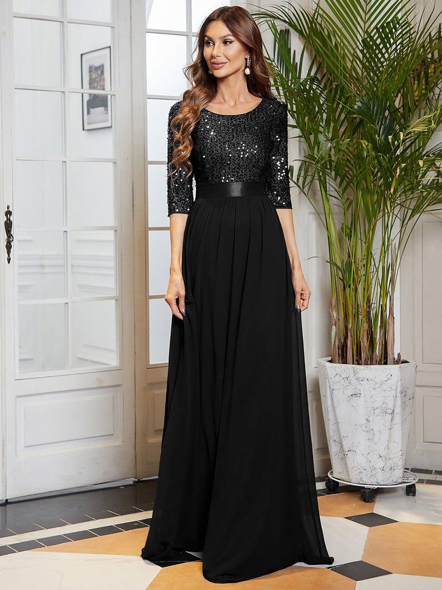 ever FLORENCE|Elegant Round Neckline 3/4 Sleeve Sequins Patchwork Evening Dress - Image 43