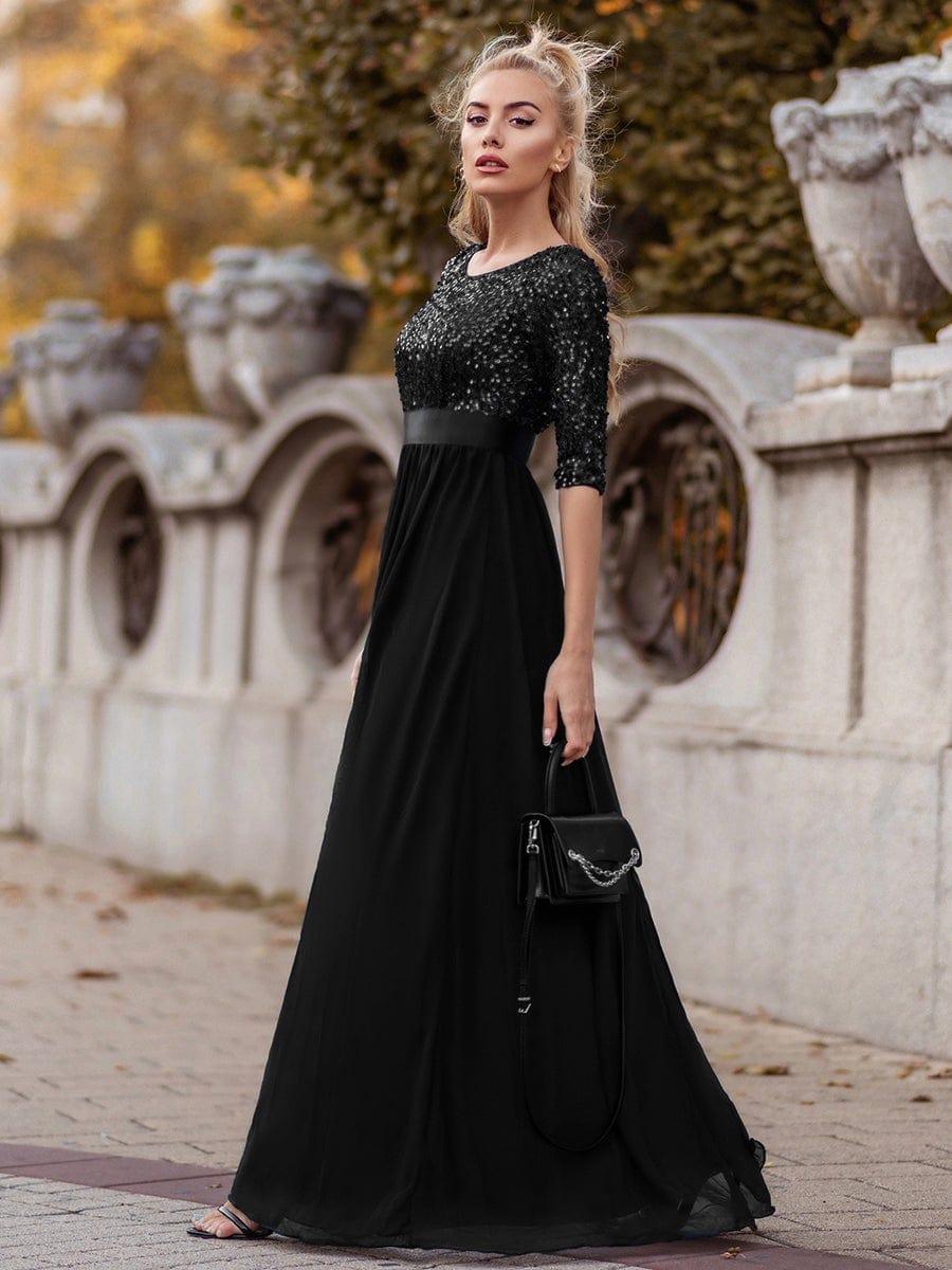 ever FLORENCE|Elegant Round Neckline 3/4 Sleeve Sequins Patchwork Evening Dress - Image 44