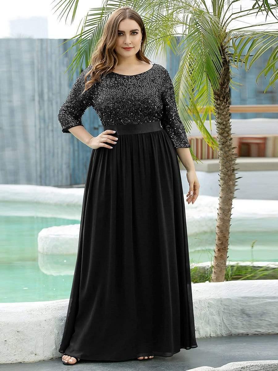 ever FLORENCE|Elegant Round Neckline 3/4 Sleeve Sequins Patchwork Evening Dress - Image 47
