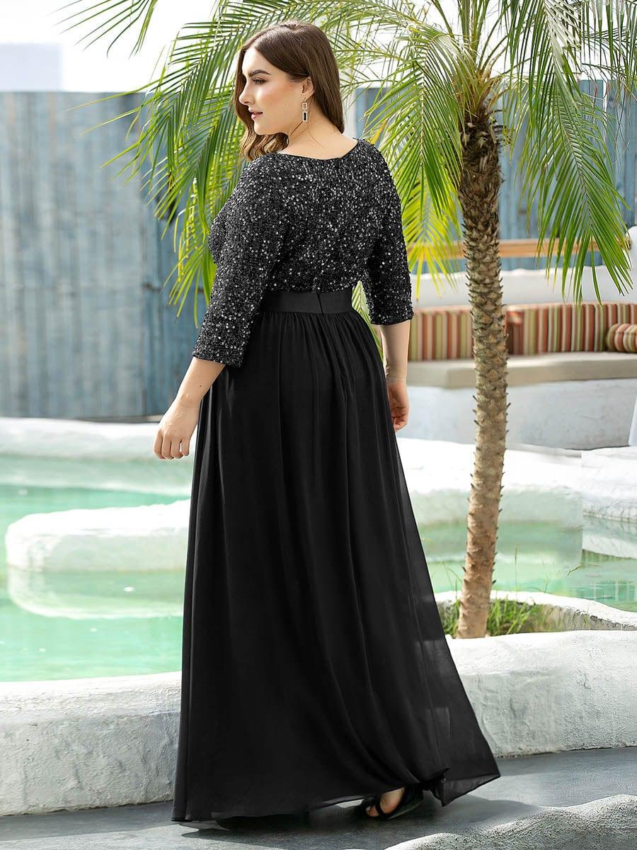 ever FLORENCE|Elegant Round Neckline 3/4 Sleeve Sequins Patchwork Evening Dress - Image 49