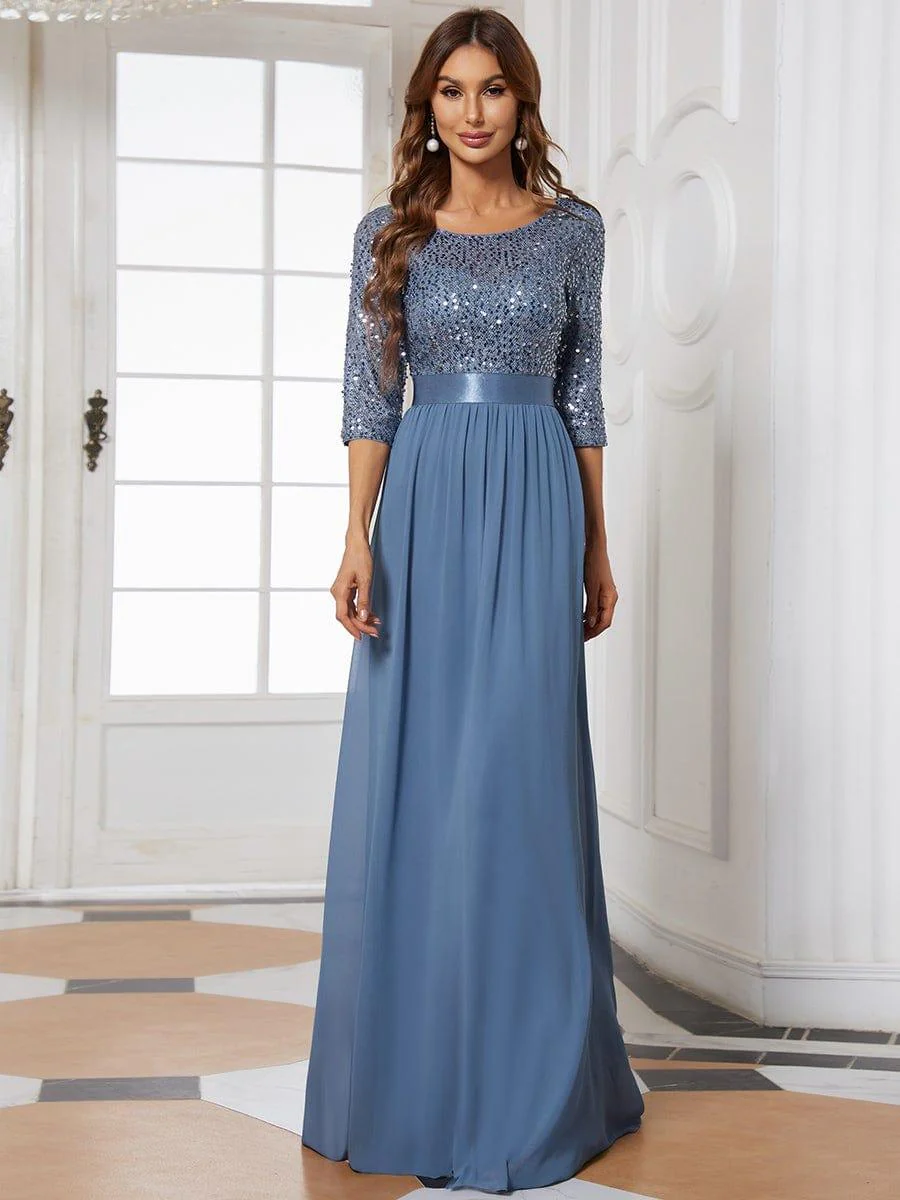 ever FLORENCE|Elegant Round Neckline 3/4 Sleeve Sequins Patchwork Evening Dress - Image 50