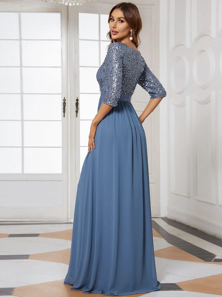 ever FLORENCE|Elegant Round Neckline 3/4 Sleeve Sequins Patchwork Evening Dress - Image 51
