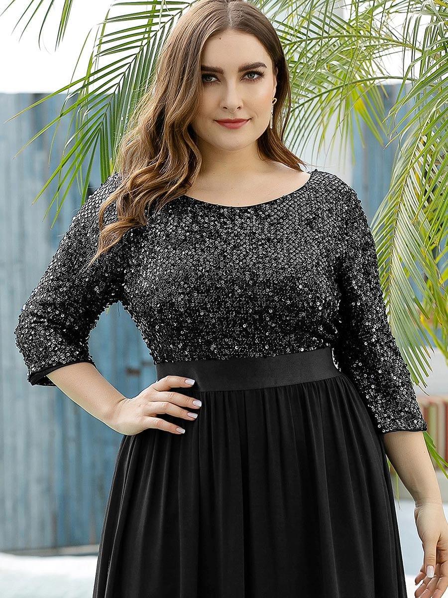ever FLORENCE|Elegant Round Neckline 3/4 Sleeve Sequins Patchwork Evening Dress - Image 52