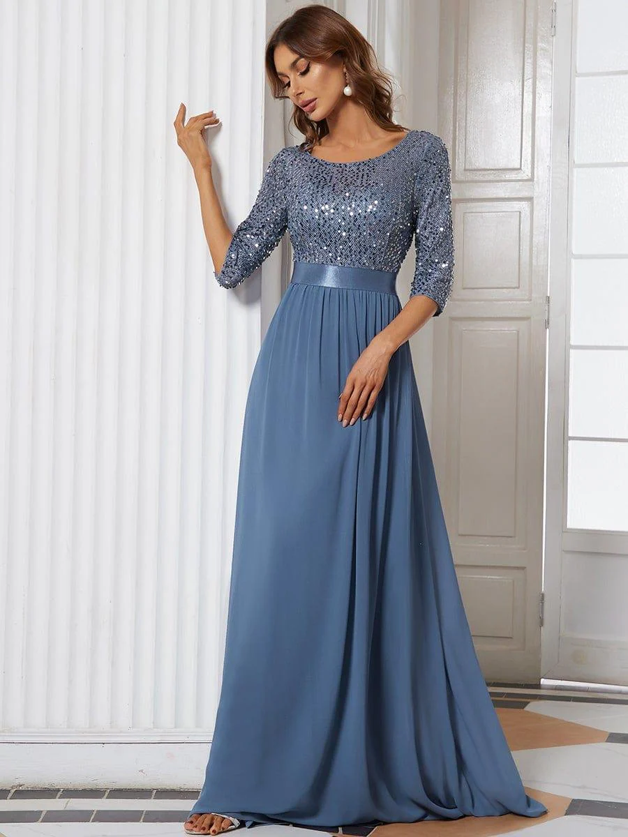 ever FLORENCE|Elegant Round Neckline 3/4 Sleeve Sequins Patchwork Evening Dress - Image 53