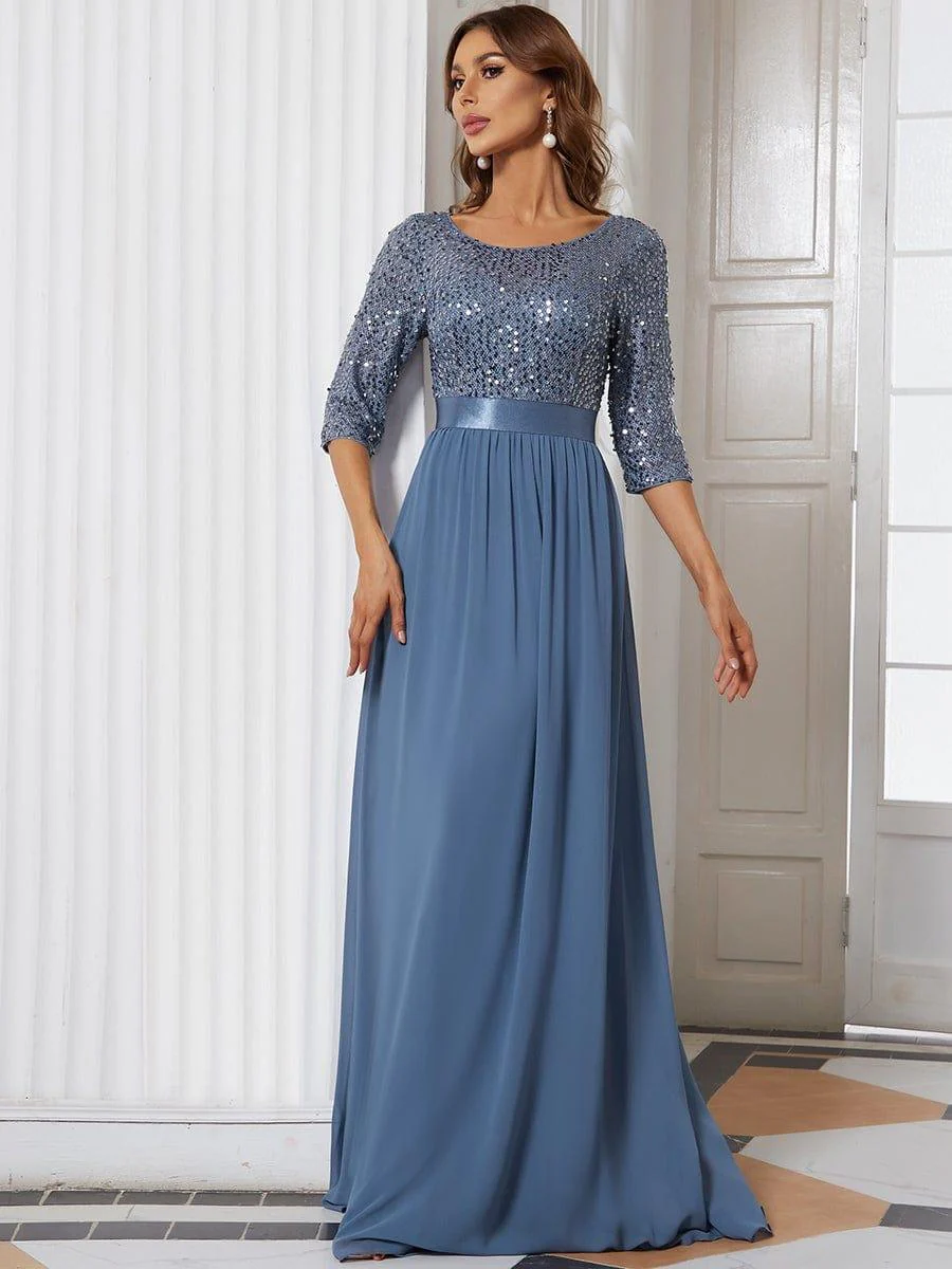 ever FLORENCE|Elegant Round Neckline 3/4 Sleeve Sequins Patchwork Evening Dress - Image 54