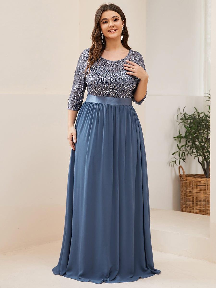 ever FLORENCE|Elegant Round Neckline 3/4 Sleeve Sequins Patchwork Evening Dress - Image 56