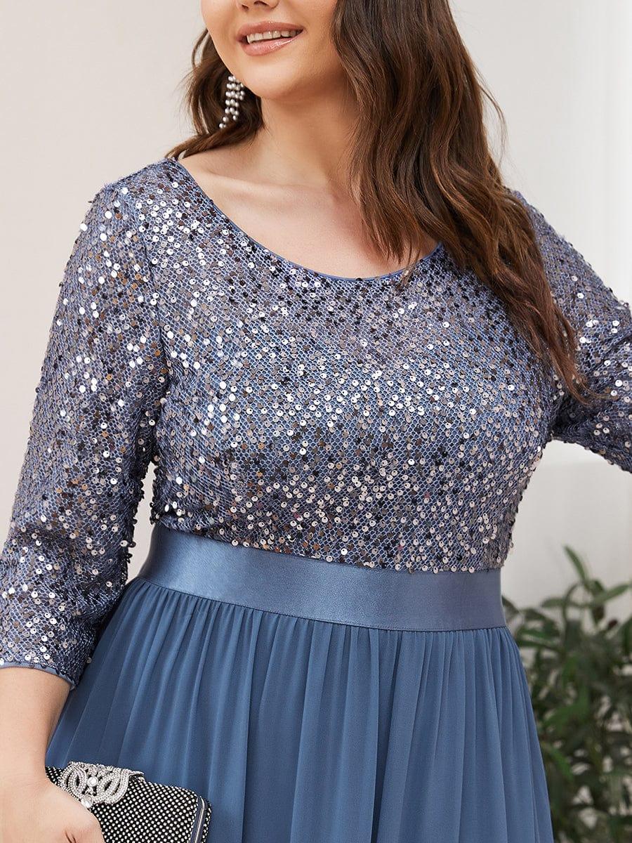ever FLORENCE|Elegant Round Neckline 3/4 Sleeve Sequins Patchwork Evening Dress - Image 58