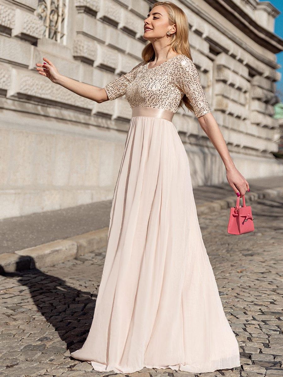 ever FLORENCE|Elegant Round Neckline 3/4 Sleeve Sequins Patchwork Evening Dress - Image 63