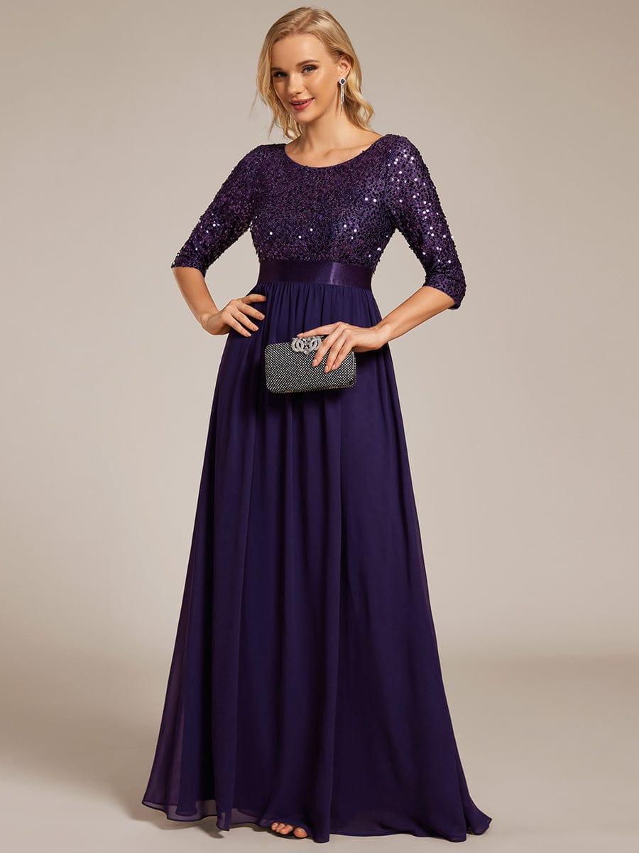 ever FLORENCE|Elegant Round Neckline 3/4 Sleeve Sequins Patchwork Evening Dress - Image 67