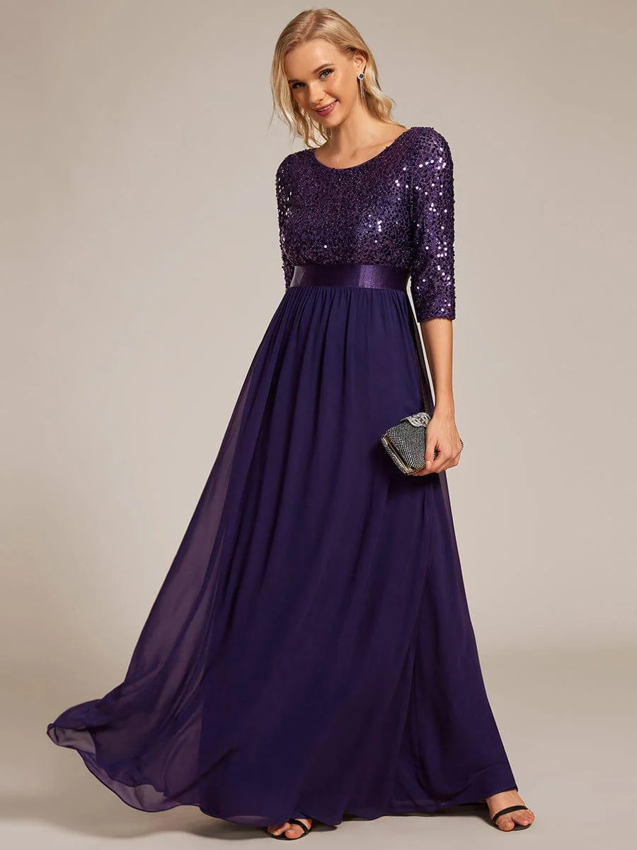 ever FLORENCE|Elegant Round Neckline 3/4 Sleeve Sequins Patchwork Evening Dress - Image 70
