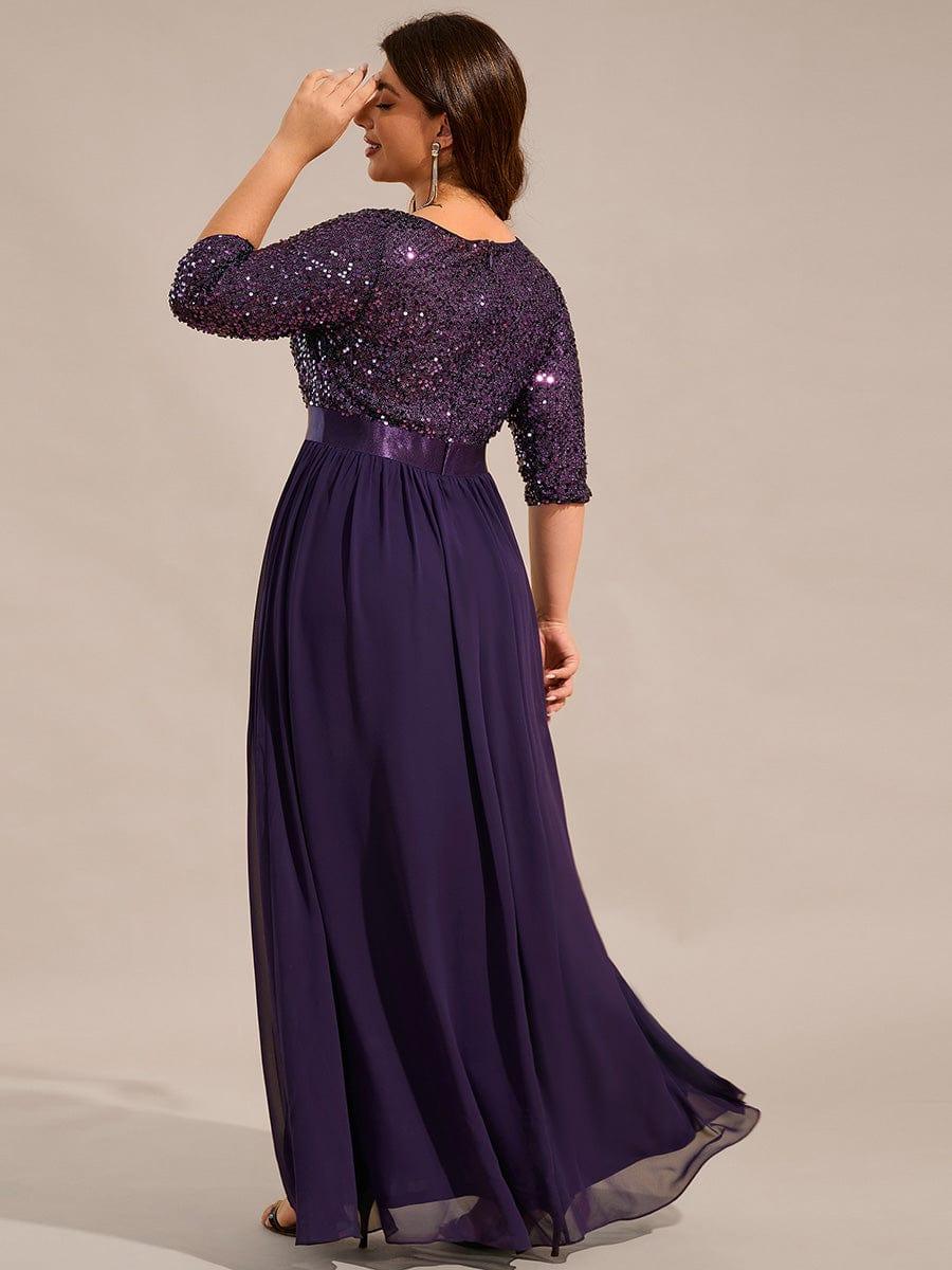 ever FLORENCE|Elegant Round Neckline 3/4 Sleeve Sequins Patchwork Evening Dress - Image 73