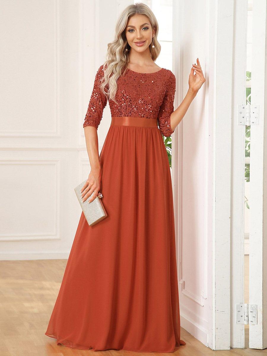 ever FLORENCE|Elegant Round Neckline 3/4 Sleeve Sequins Patchwork Evening Dress - Image 78
