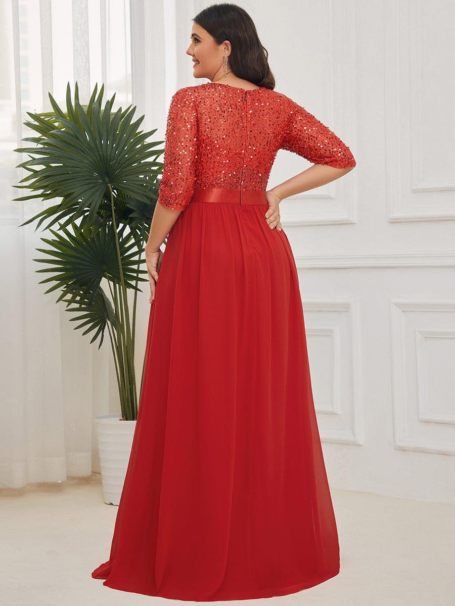 ever FLORENCE|Elegant Round Neckline 3/4 Sleeve Sequins Patchwork Evening Dress - Image 91