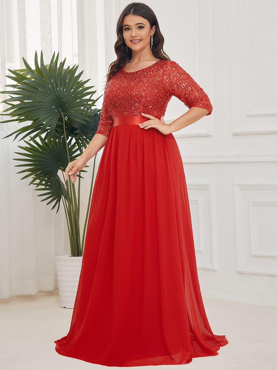 ever FLORENCE|Elegant Round Neckline 3/4 Sleeve Sequins Patchwork Evening Dress - Image 94