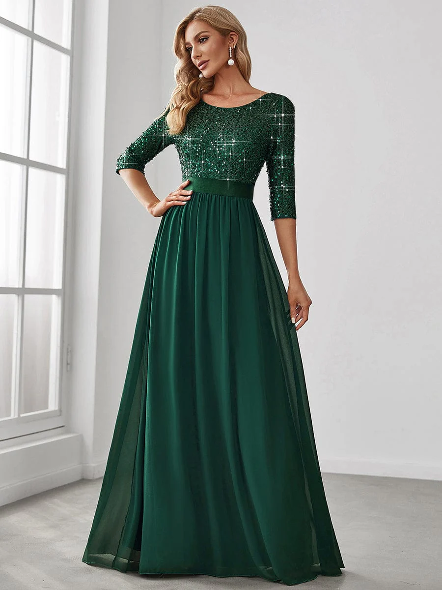 ever FLORENCE|Elegant Round Neckline 3/4 Sleeve Sequins Patchwork Evening Dress - Image 95