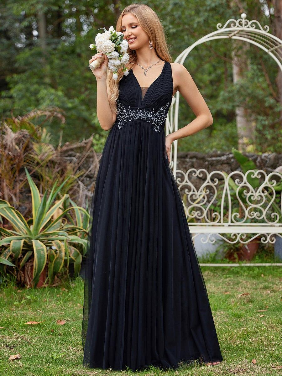 Elegant Sleeveless V-Neck A-Line Dress in Black(Final Sale)