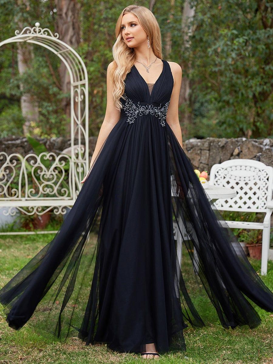 Elegant Sleeveless V-Neck A-Line Dress in Black(Final Sale) - Image 4