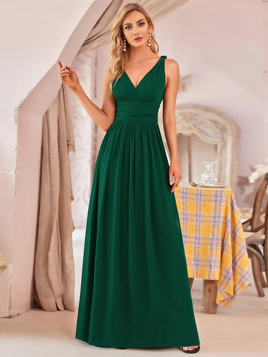 ever HUSH|Elegant Sleeveless V-Neck Maxi Chiffon Bridesmaid Dress - Image 13