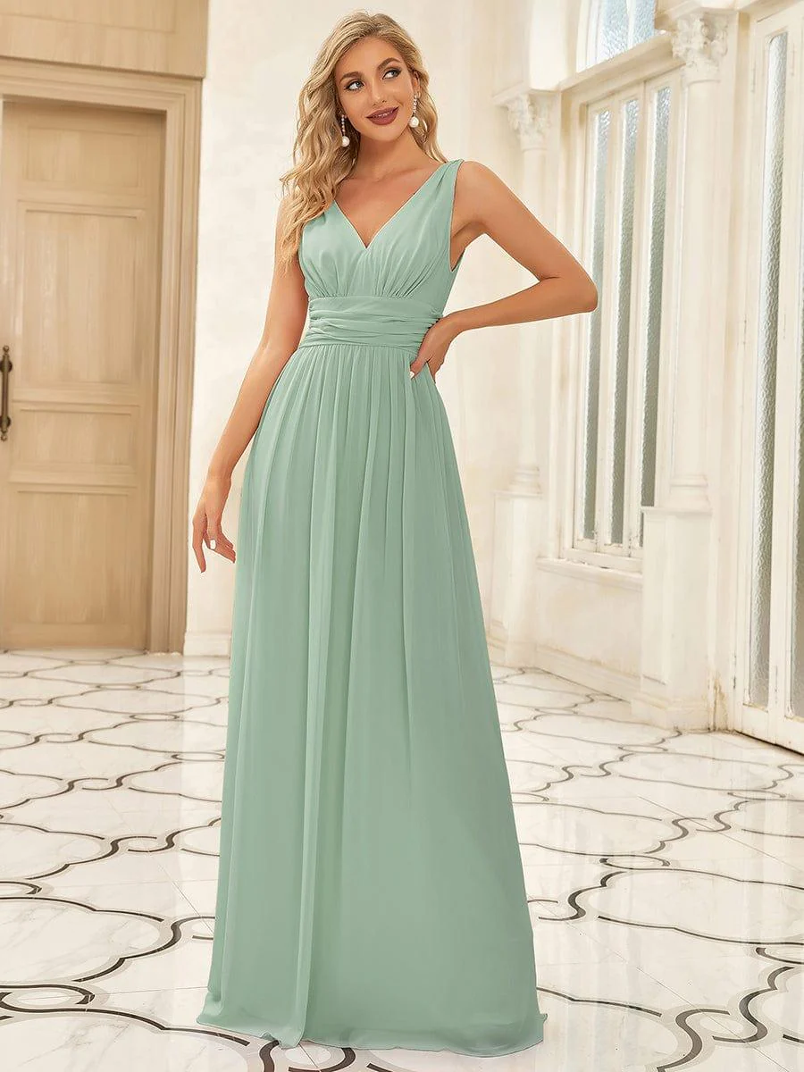 ever HUSH|Elegant Sleeveless V-Neck Maxi Chiffon Bridesmaid Dress - Image 4