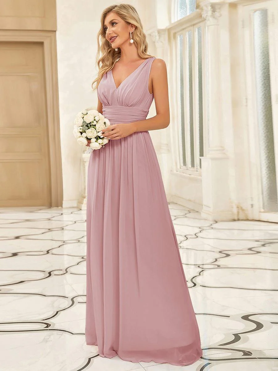 ever HUSH|Elegant Sleeveless V-Neck Maxi Chiffon Bridesmaid Dress - Image 6