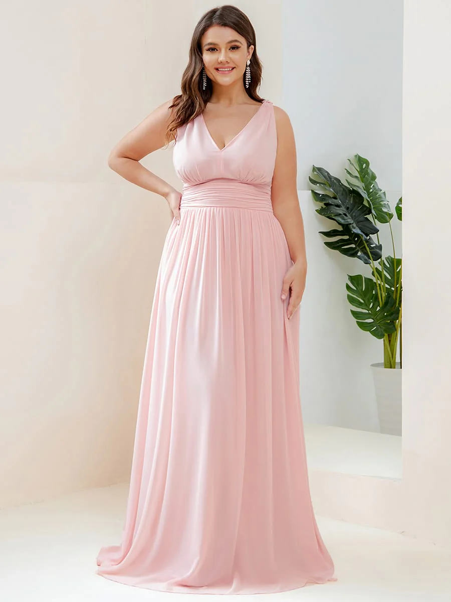ever HUSH|Elegant Sleeveless V-Neck Maxi Chiffon Bridesmaid Dress - Image 63