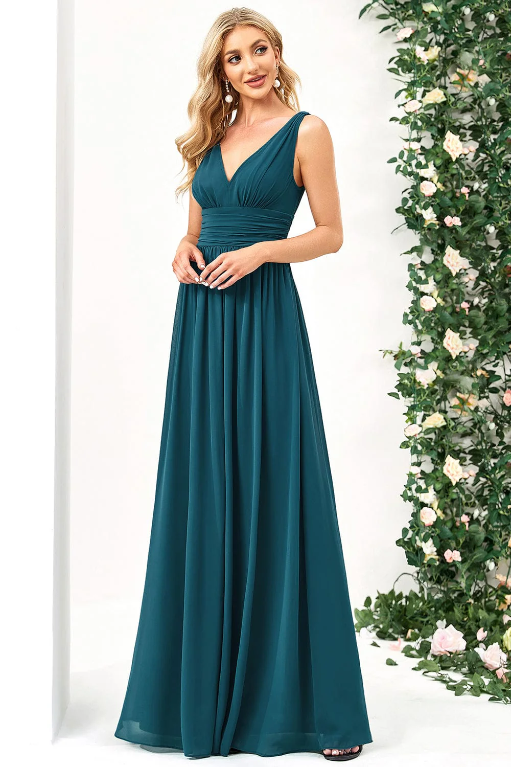 ever HUSH|Elegant Sleeveless V-Neck Maxi Chiffon Bridesmaid Dress - Image 77