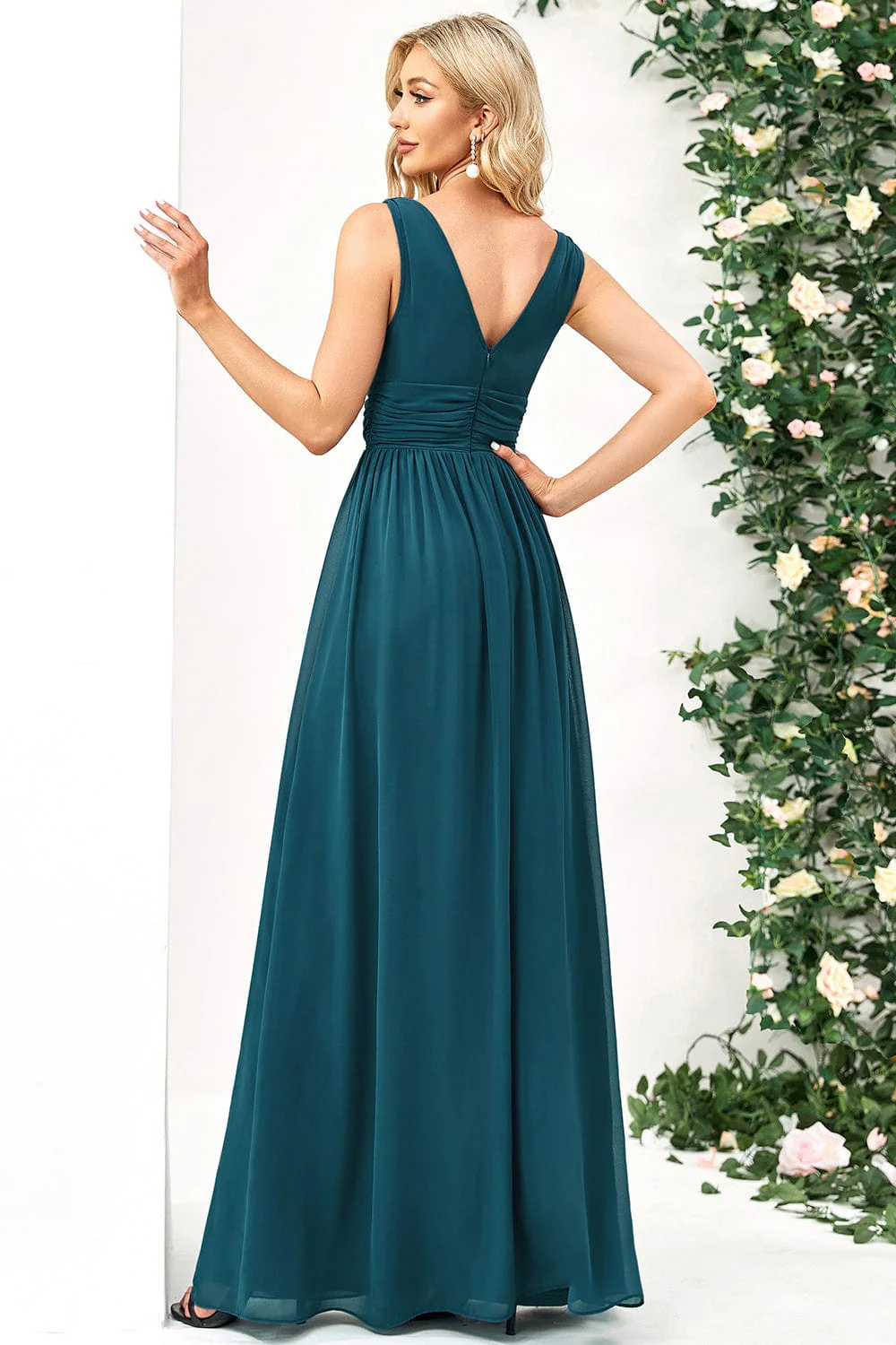 ever HUSH|Elegant Sleeveless V-Neck Maxi Chiffon Bridesmaid Dress - Image 78