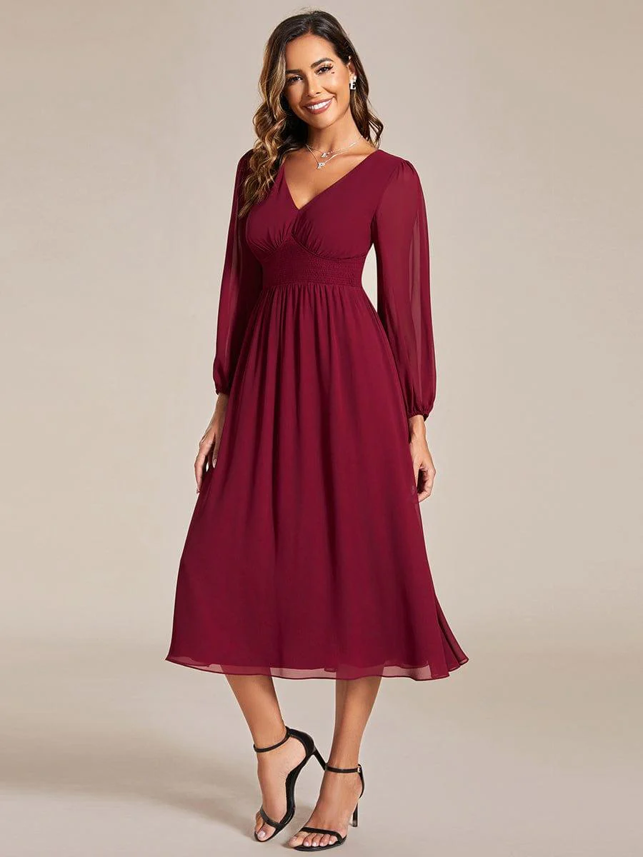 ever AMARA|Elegant V Neck Long Sleeves Midi Wedding Guest Dress - Image 10